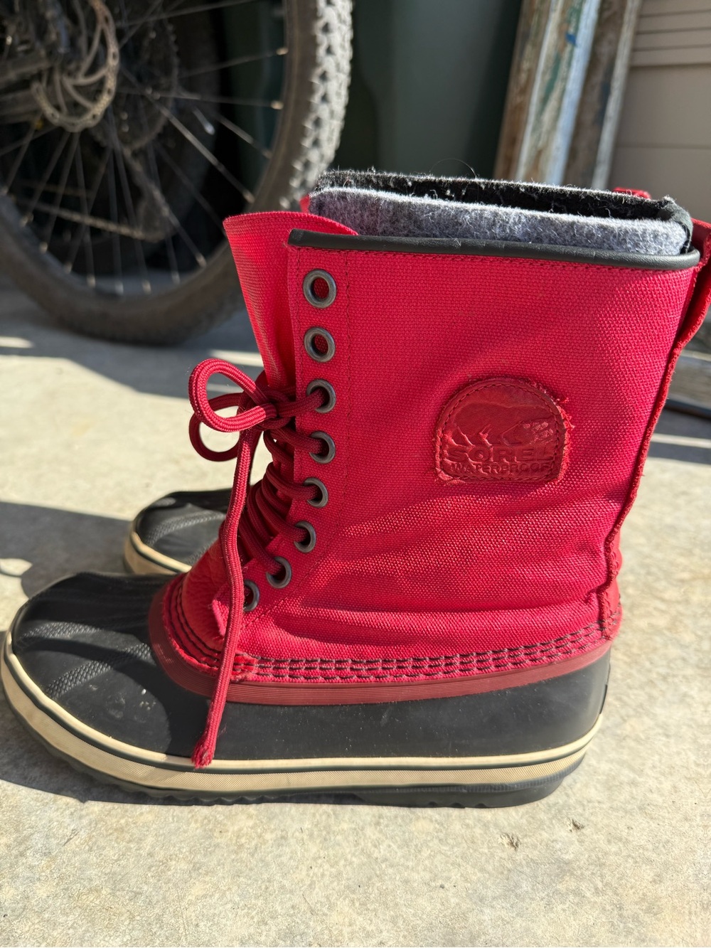 Sorel Red Lace-Up Waterproof Winter Boots with Black Sole